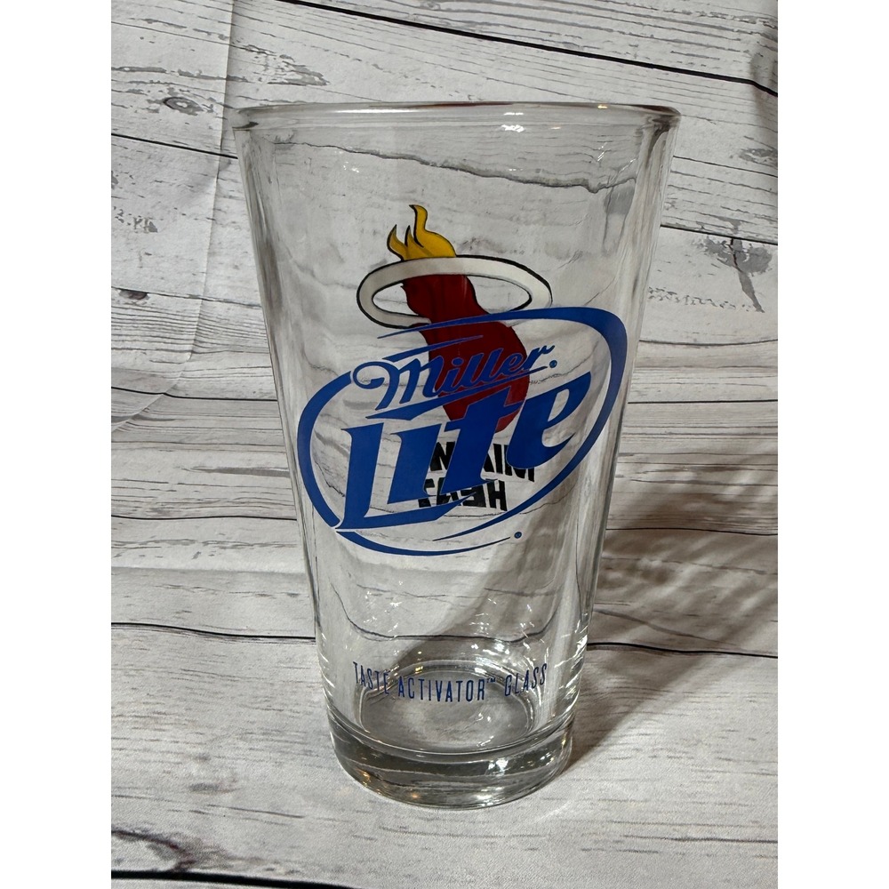 Miami Heat Miller Lite Taste Activator Pint Glass NBA Basketball Beer Barware
